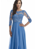 Elbow Sleeves Beaded Lace Long Chiffon Prom Dress 